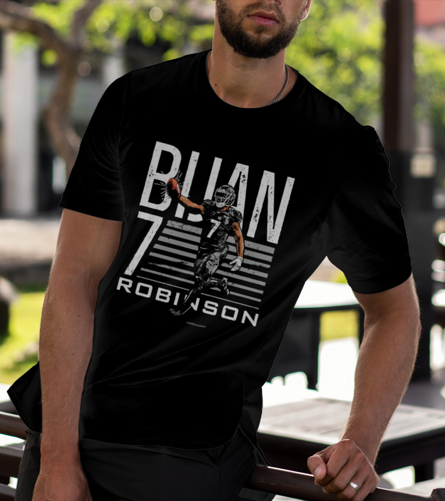 Bijan Robinson 7 Atlanta Football Run Stripe Background T-Shirt