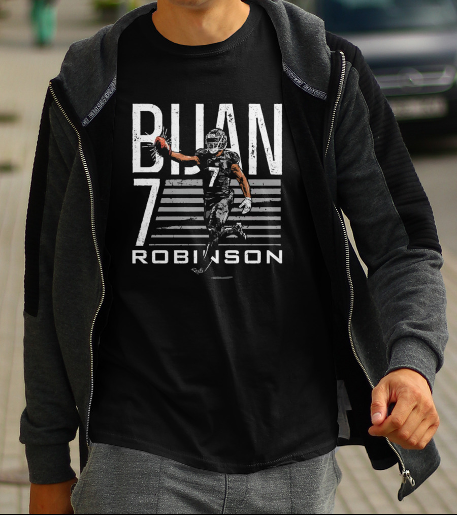 Bijan Robinson 7 Atlanta Football Run Stripe Background T-Shirt