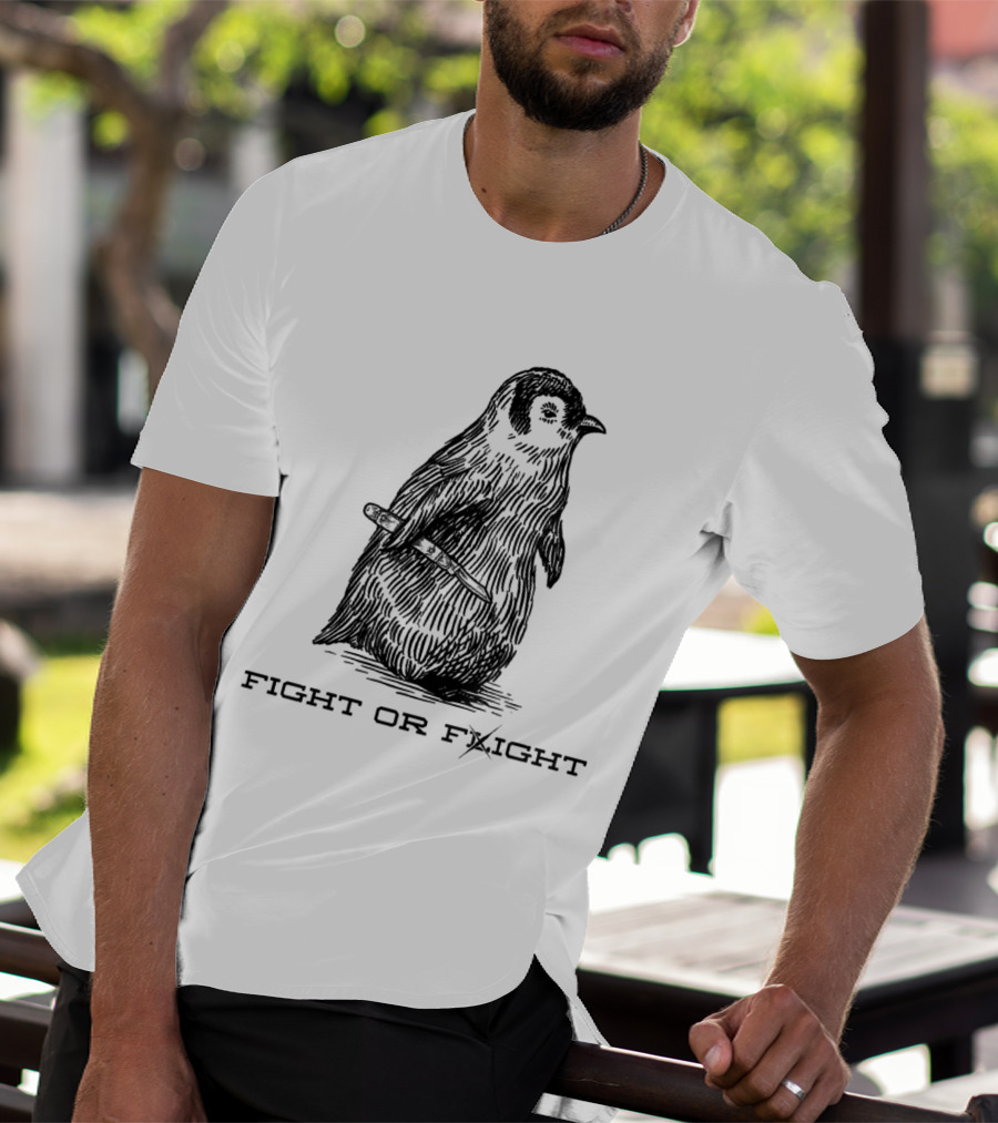 Penguin Fight Or Flight Joke With Knife Drawing T-Shirt