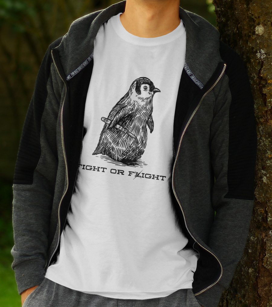 Penguin Fight Or Flight Joke With Knife Drawing T-Shirt