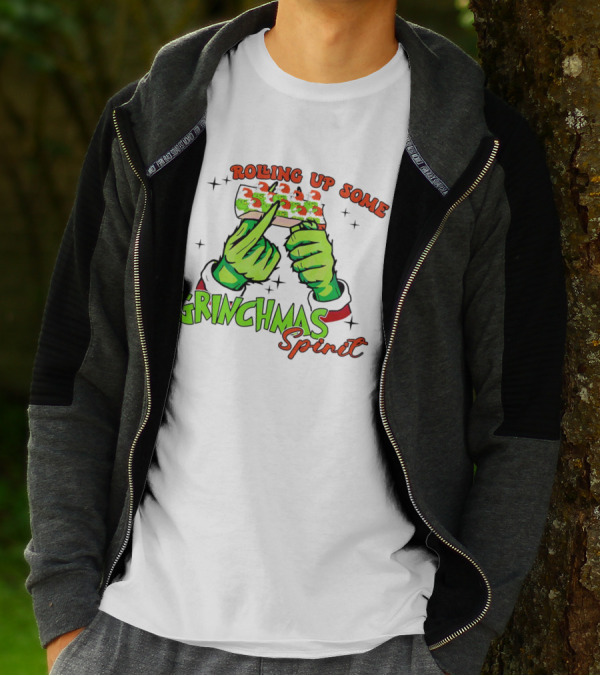 Rolling Up Some Grinchmas Spirit With Green Hands And Stars T-Shirt