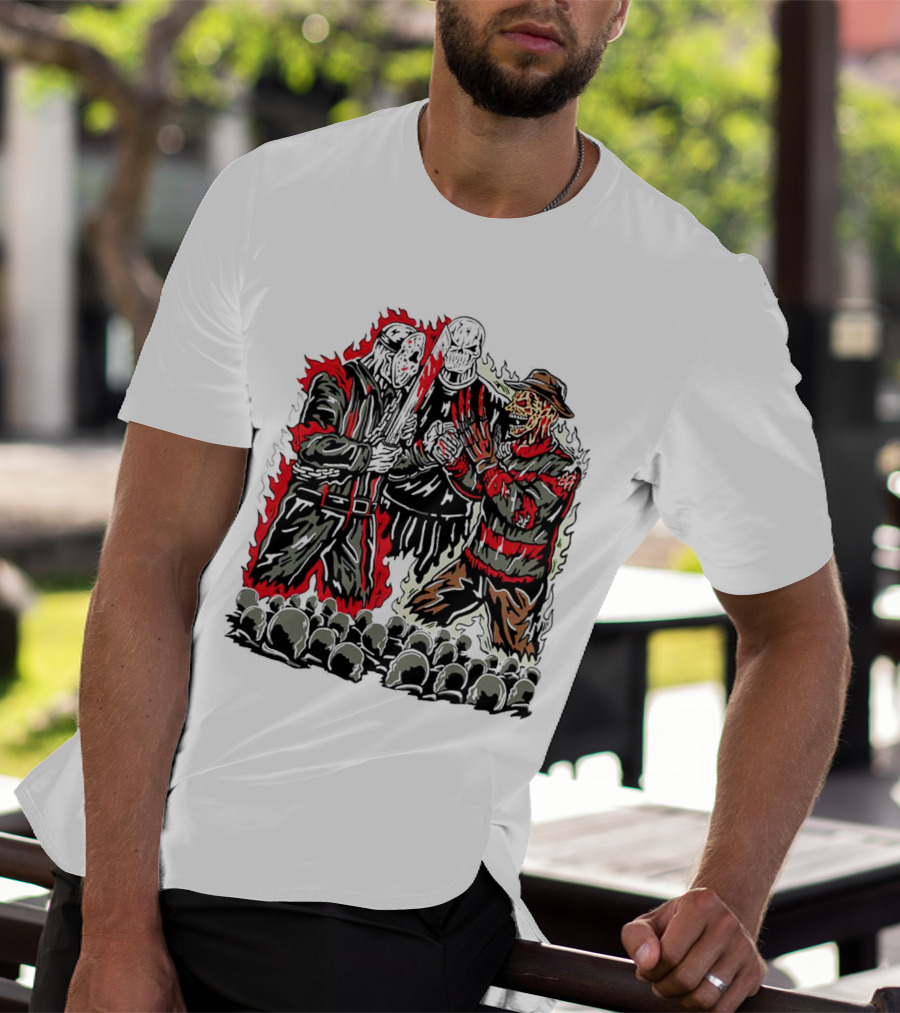 Violent Face Off Horror Movie Characters Freddy Krueger Pyramid Head Crossover T-Shirt