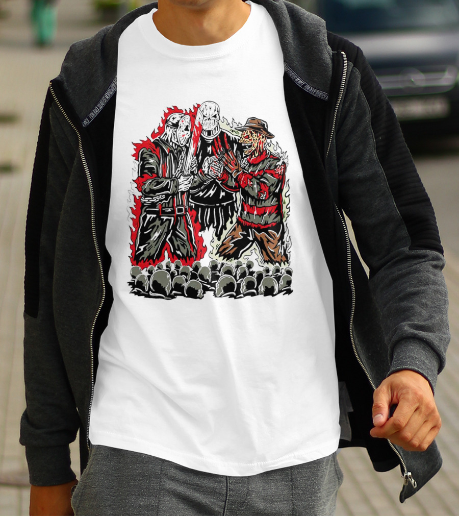 Violent Face Off Horror Movie Characters Freddy Krueger Pyramid Head Crossover T-Shirt