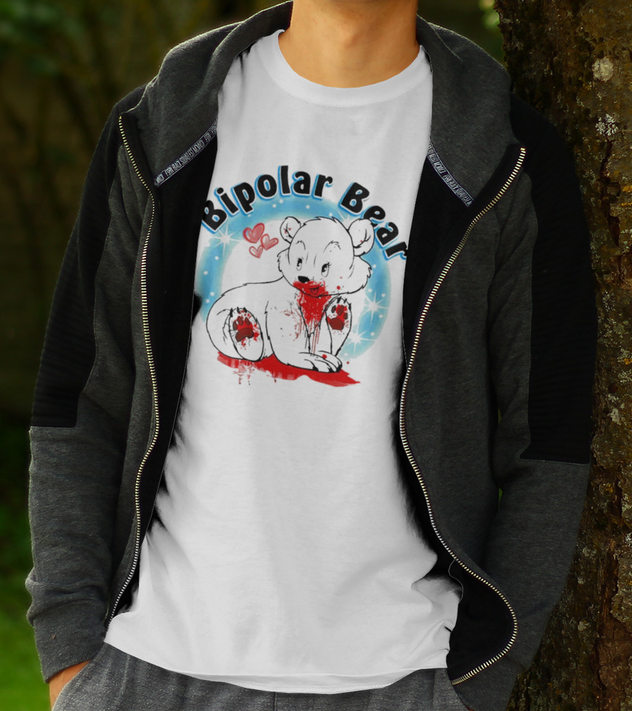Bipolar Bear Bloodstained Cute Cartoon With Hearts And Stars T-Shirt