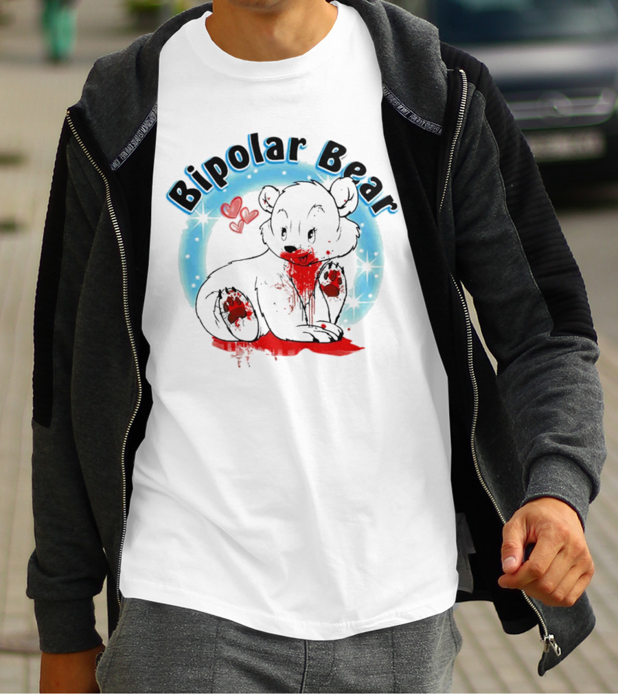 Bipolar Bear Bloodstained Cute Cartoon With Hearts And Stars T-Shirt