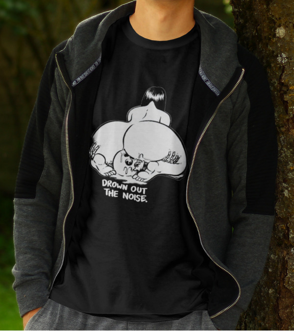 Drown Out The Noise Skull And Woman Back View T-Shirt
