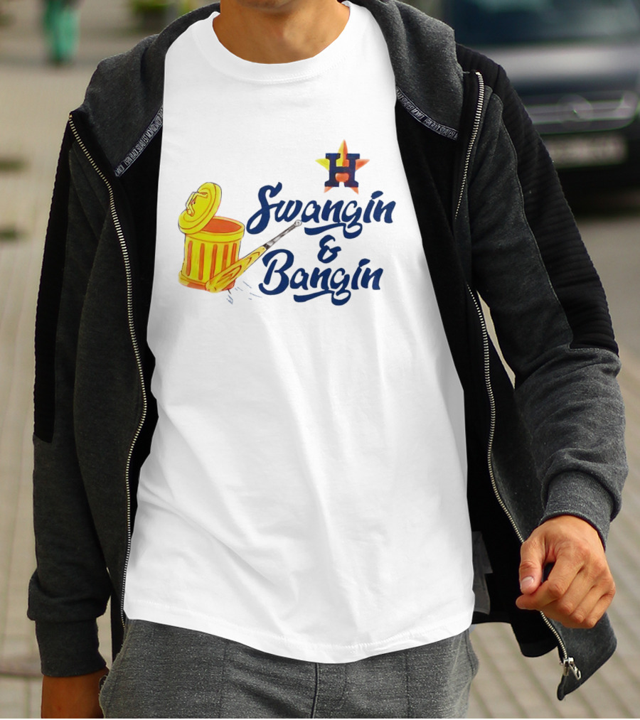 Houston Astros Swangin And Bangin Star H Orange Trash Can Baseball Paddle T-Shirt