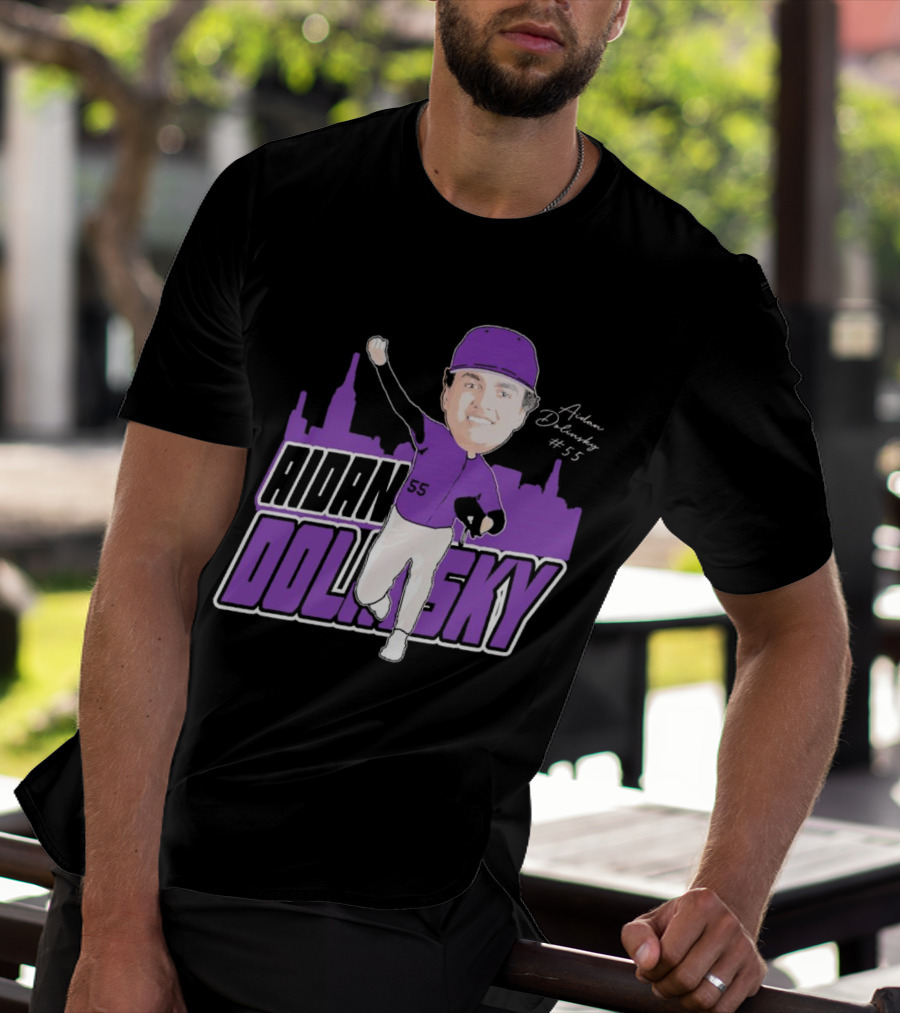 Aidan Dolinsky #55 NYU Baseball Purple City Skyline Signature T-Shirt