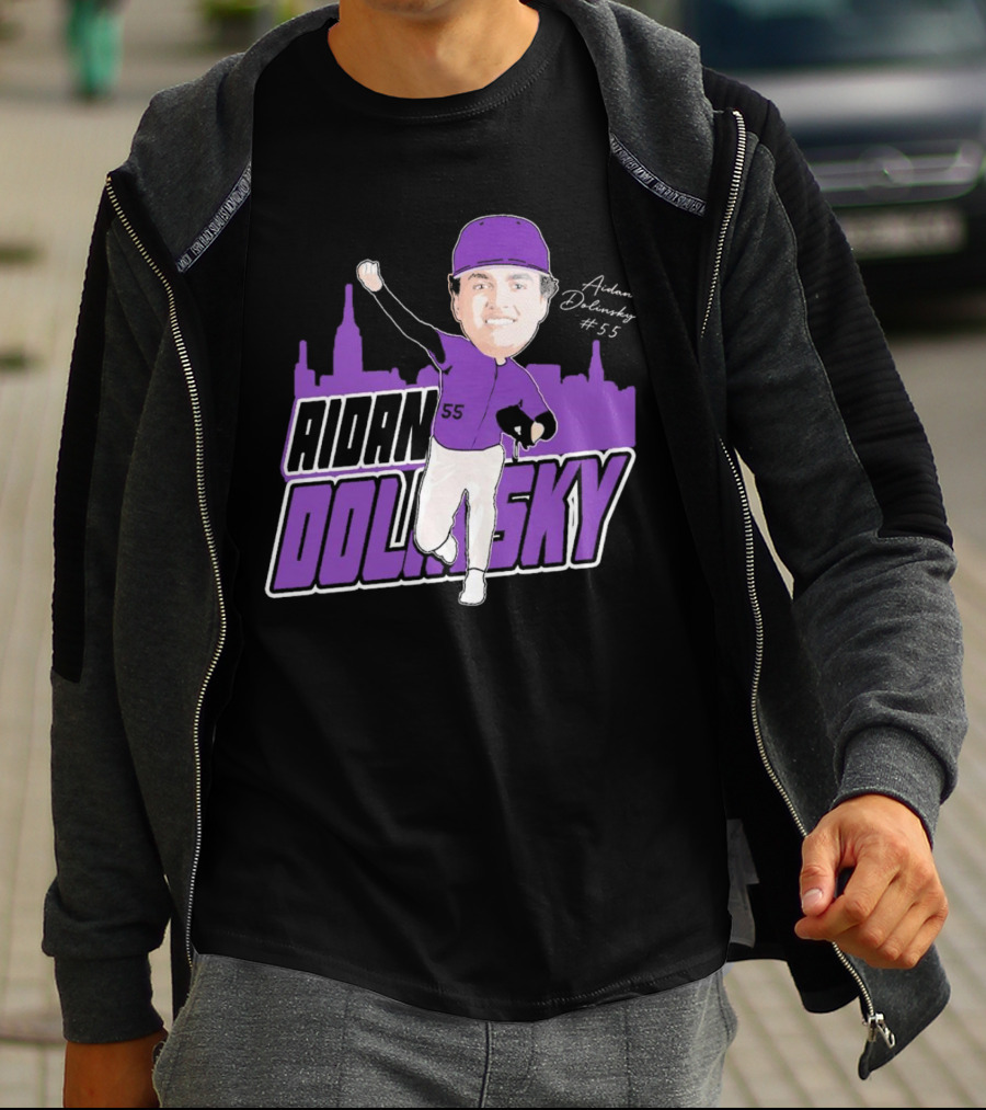 Aidan Dolinsky #55 NYU Baseball Purple City Skyline Signature T-Shirt