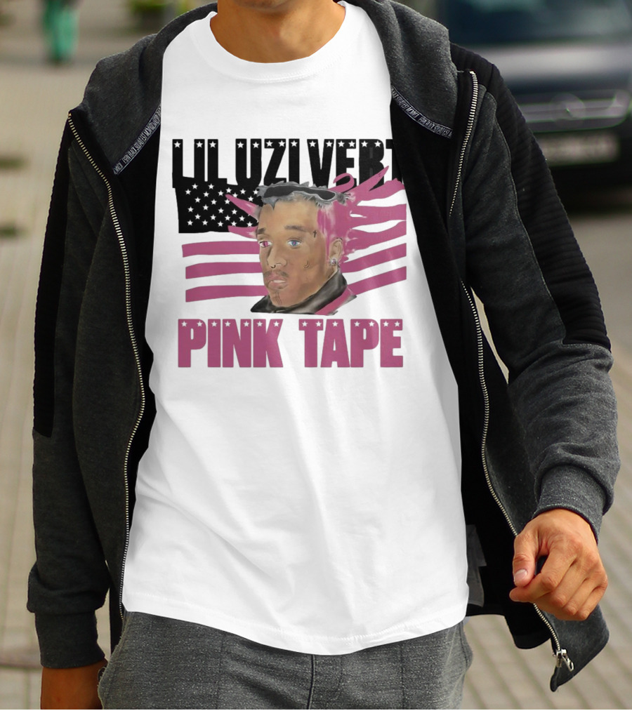 Lil Uzi Vert Pink Tape Black American Flag T-Shirt