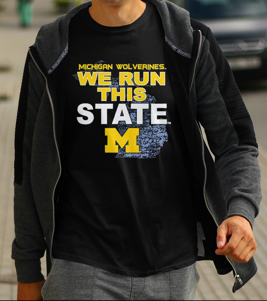 Michigan Wolverines We Run This State M Logo Michigan Map T-Shirt