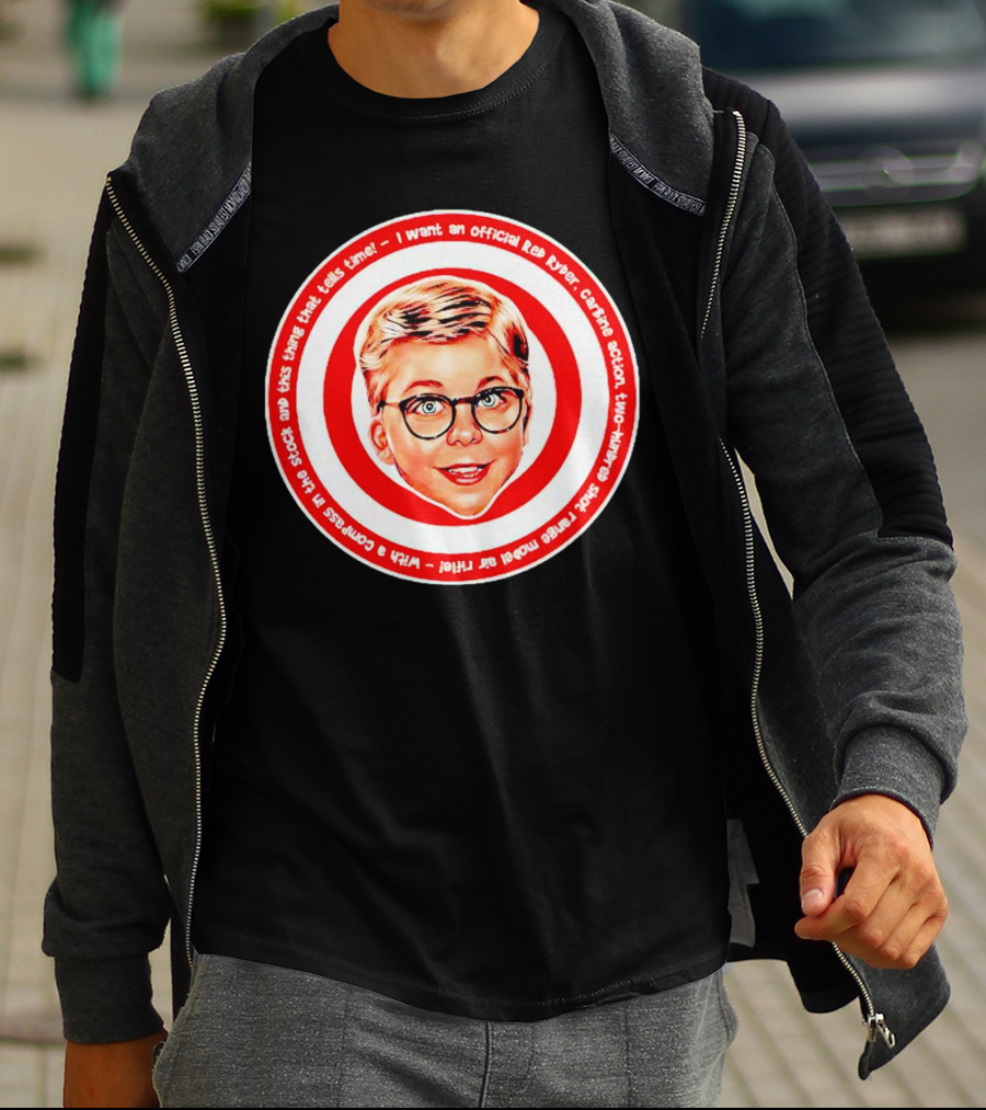 Ralphie Peter Billingsley Christmas Official Red Ryder Carbine Action Two Hundred Shot Range Model Air Rifle Round T-Shirt