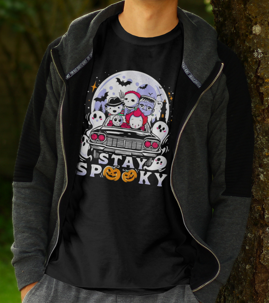 Stay Spooky Halloween Horror Movie Characters Car Ride T-Shirt