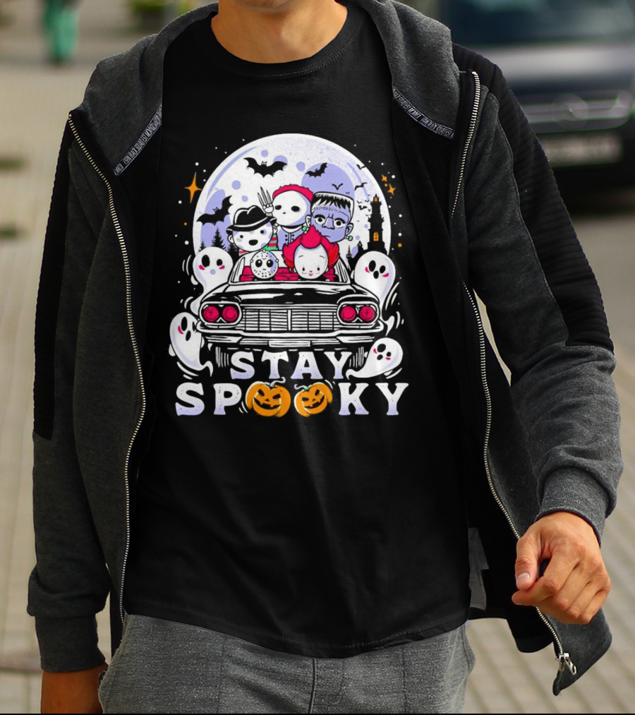 Stay Spooky Halloween Horror Movie Characters Car Ride T-Shirt