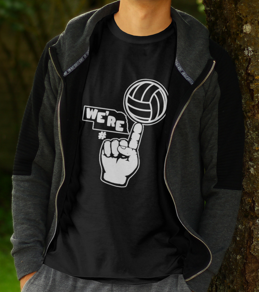 We're Number One Nebraska Volleyball Finger Gesture And Volleyball Map T-Shirt