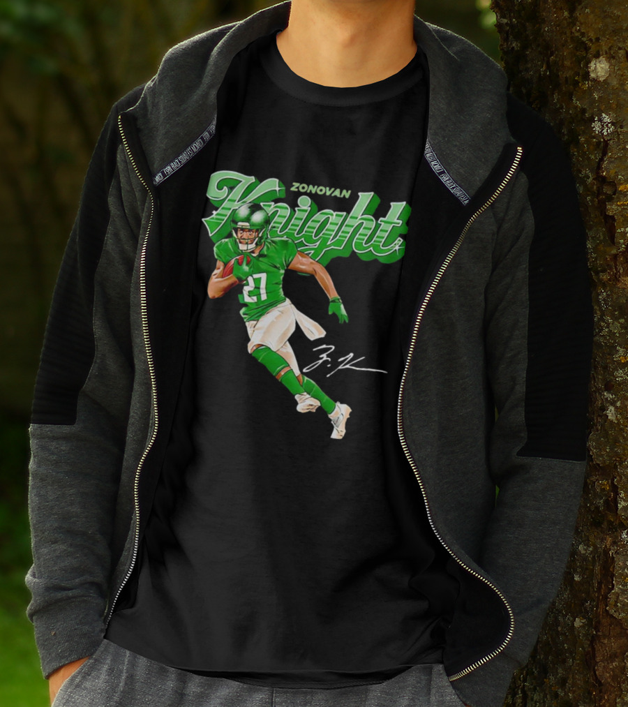 Zonovan Knight New York Jets Vintage Style Green Knight Signature Football T-Shirt