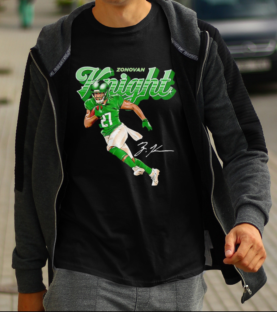 Zonovan Knight New York Jets Vintage Style Green Knight Signature Football T-Shirt