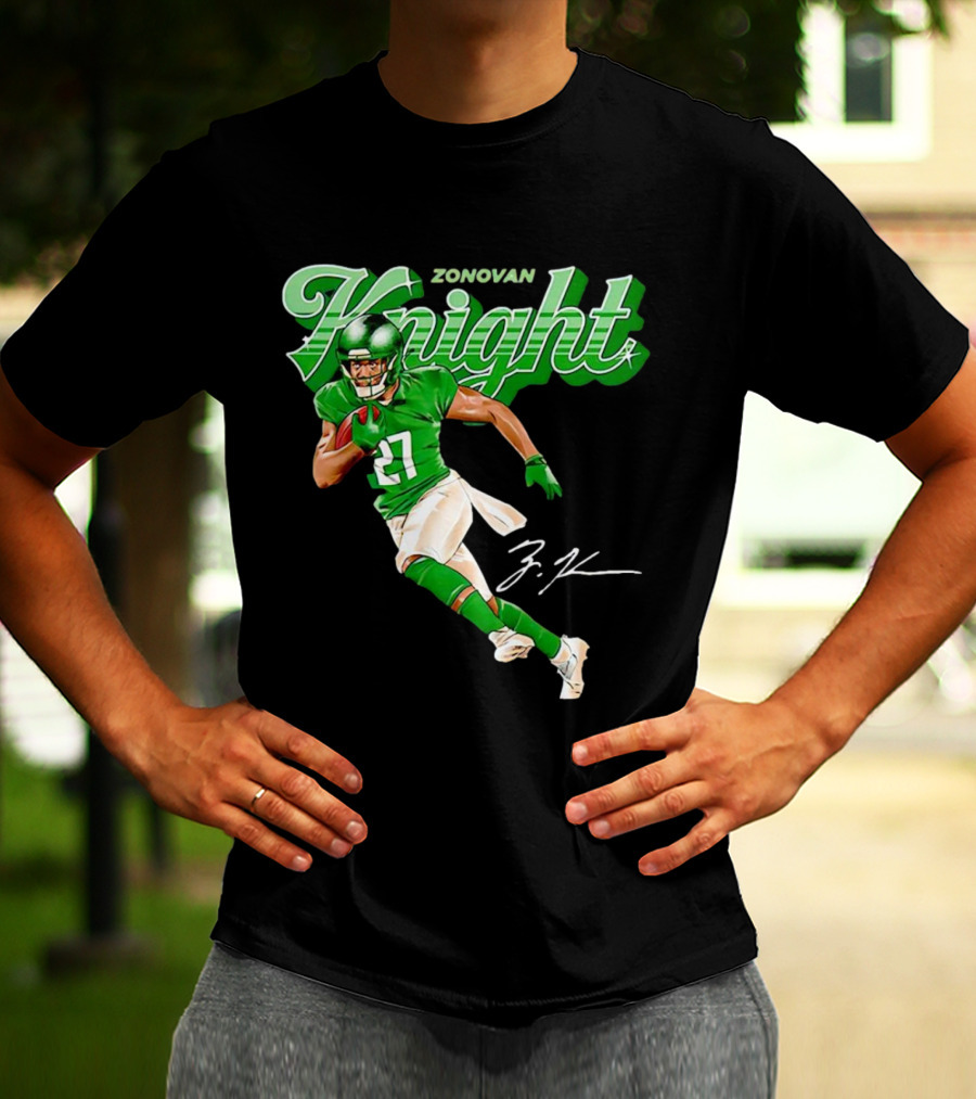 Zonovan Knight New York Jets Vintage Style Green Knight Signature Football T-Shirt