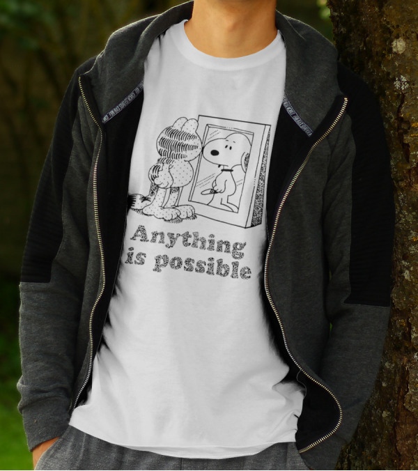 Garfield Looking At Snoopy Reflection Anything Is Possible T-Shirt