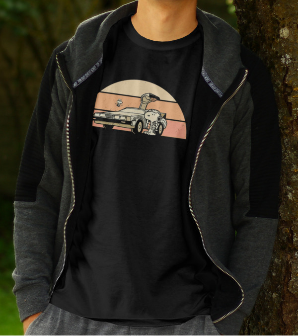 Snoopy Outatime Beagle Vintage DeLorean Adventure Retro Peanuts Woodstock T-Shirt