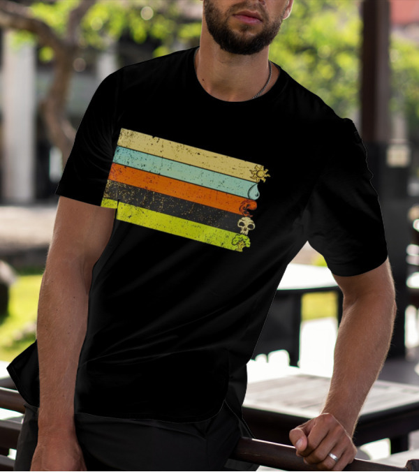 Vintage Magic Sun Water Elements Skull Retro Stripes T-Shirt