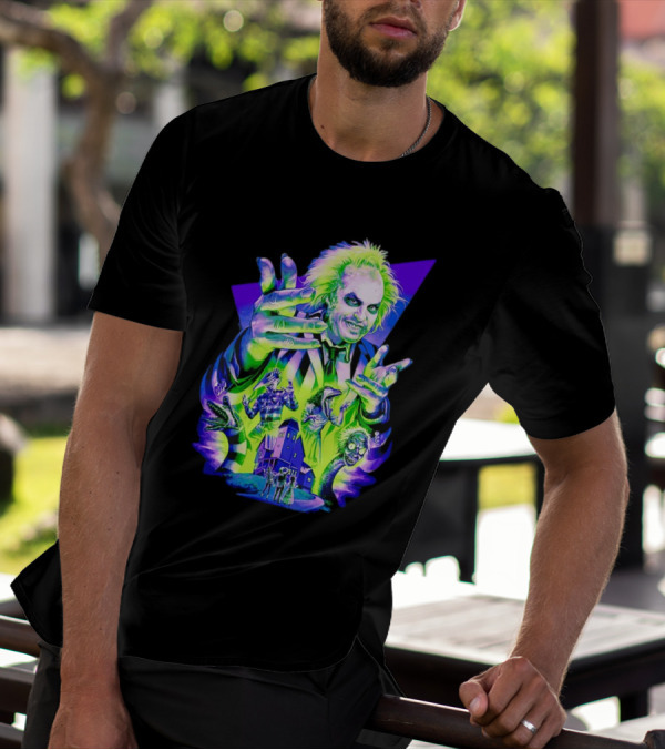 Beetlejuice Specter In Striped Suit Neon Art 80s Horror Movie Icons T-Shirt