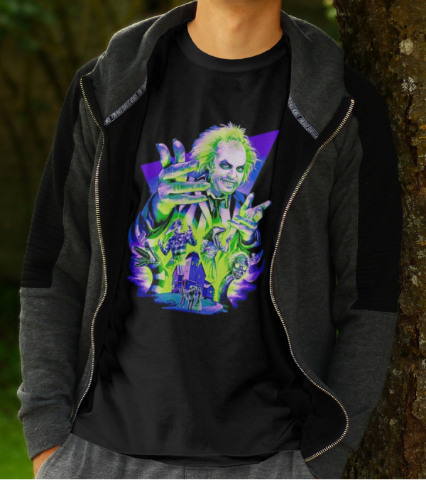 Beetlejuice Specter In Striped Suit Neon Art 80s Horror Movie Icons T-Shirt