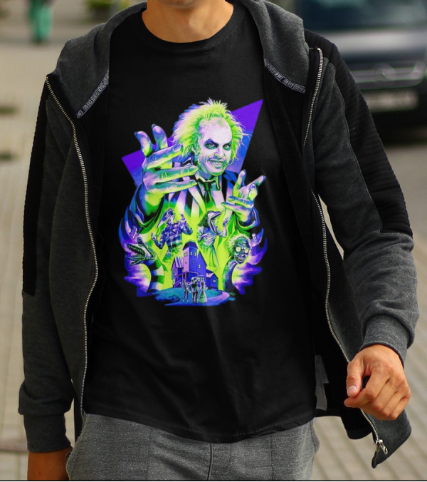 Beetlejuice Specter In Striped Suit Neon Art 80s Horror Movie Icons T-Shirt