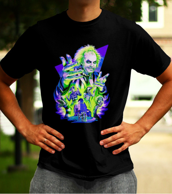 Beetlejuice Specter In Striped Suit Neon Art 80s Horror Movie Icons T-Shirt