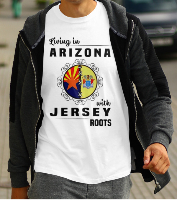 Living In Arizona With Jersey Roots Arizona New Jersey State Flag Circle T-Shirt
