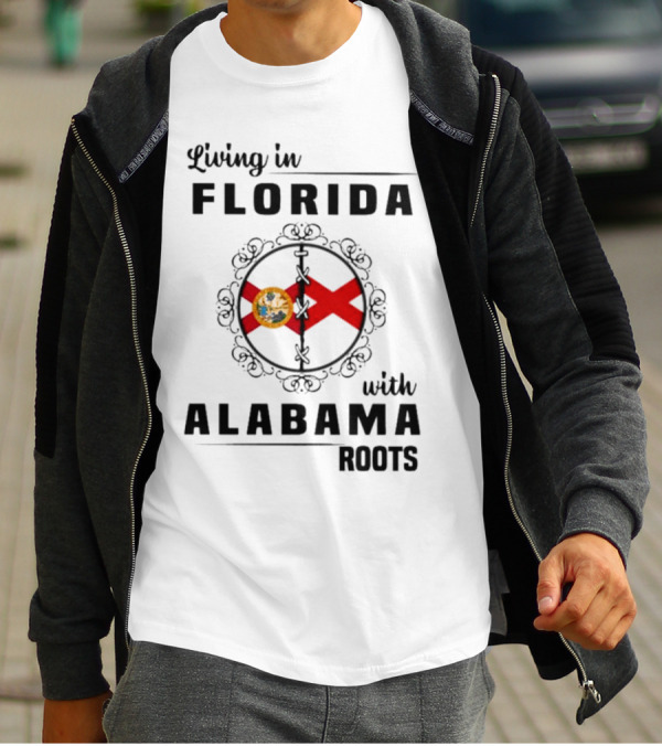 Living In Florida With Alabama Roots State Flags Circular T-Shirt