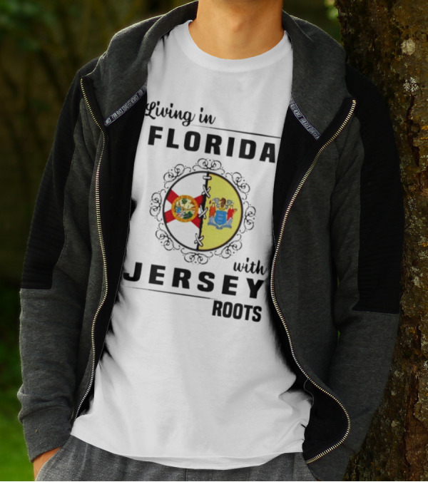 Living In Florida With New Jersey State Flag Connection T-Shirt