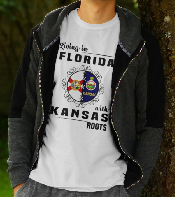 Living In Florida With Kansas Roots State Flags Emblem T-Shirt