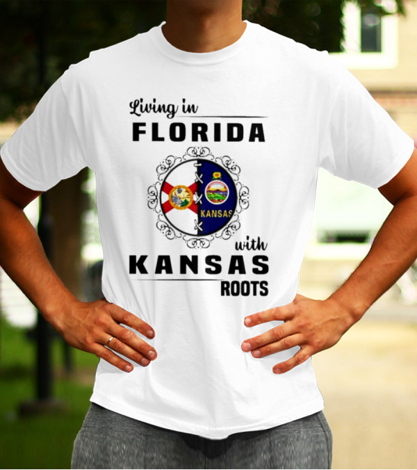 Living In Florida With Kansas Roots State Flags Emblem T-Shirt