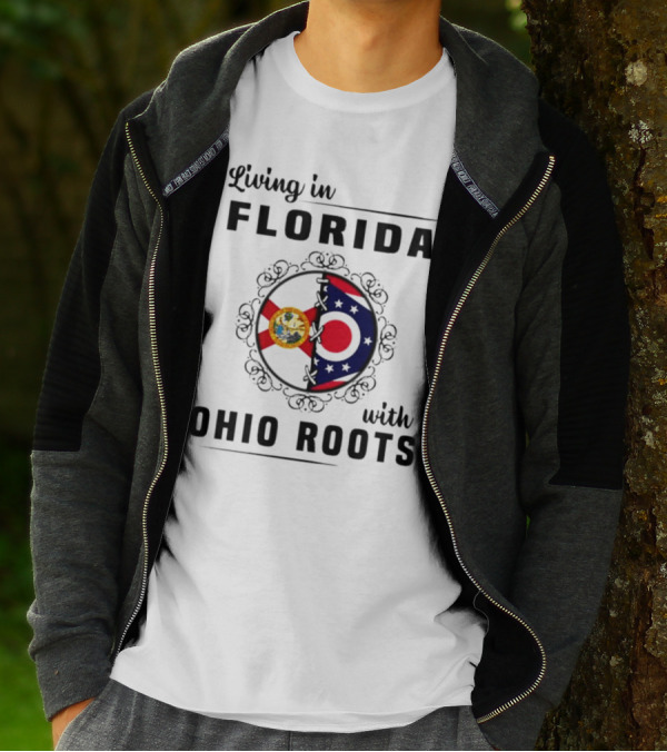 Living In Florida With Ohio Roots Flag Seal Connection T-Shirt