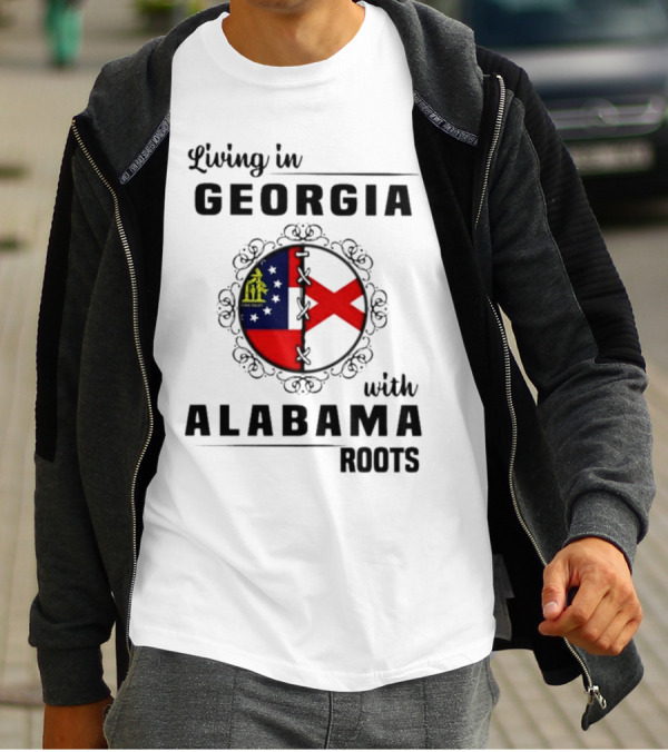 Living In Georgia Embracing Alabama Heritage With State Flag Symbols T-Shirt