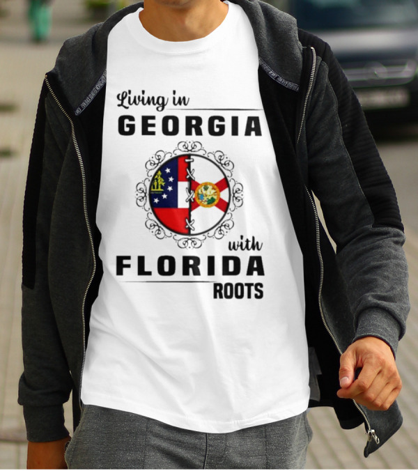 Living In Georgia With Florida Roots Flags Emblem T-Shirt
