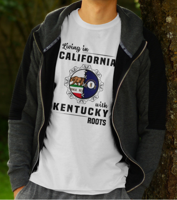 Living In California With Kentucky Roots Flag Shield T-Shirt