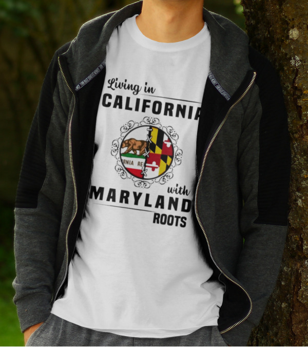 Living In California Bear Flag With Maryland Roots Flag Puzzle T-Shirt