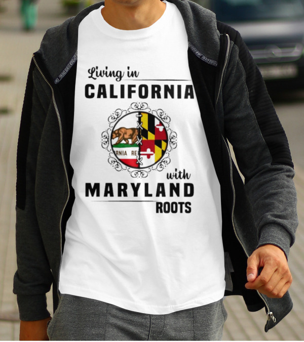 Living In California Bear Flag With Maryland Roots Flag Puzzle T-Shirt