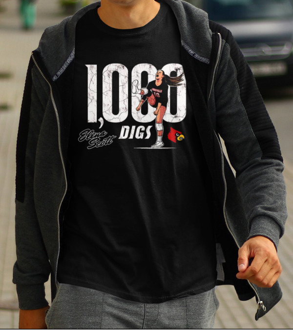 Elena Scott 1000 Digs Louisville Cardinals Volleyball Achievement T-Shirt
