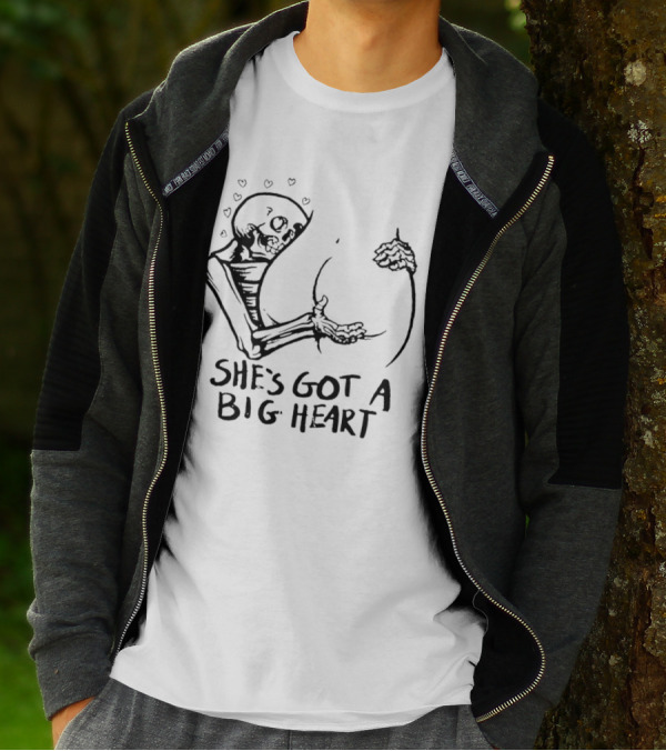 She's Got A Big Heart Skeleton Hugging T-Shirt
