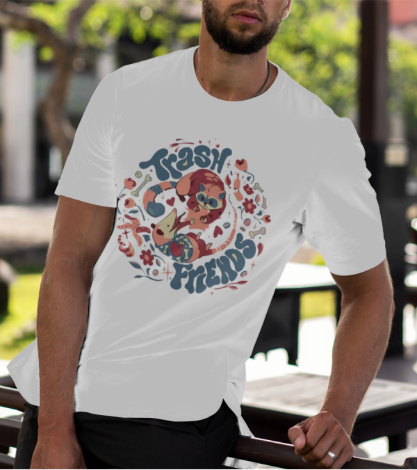 Trash Friends Cat And Possum Floral T-Shirt