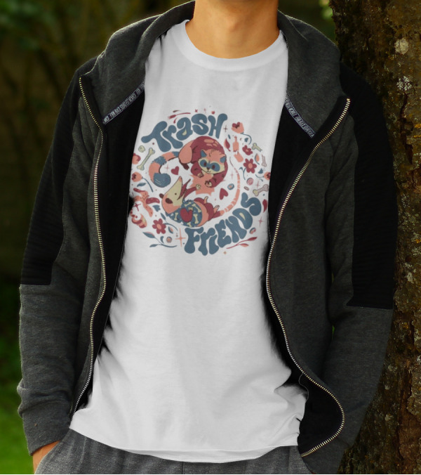 Trash Friends Cat And Possum Floral T-Shirt