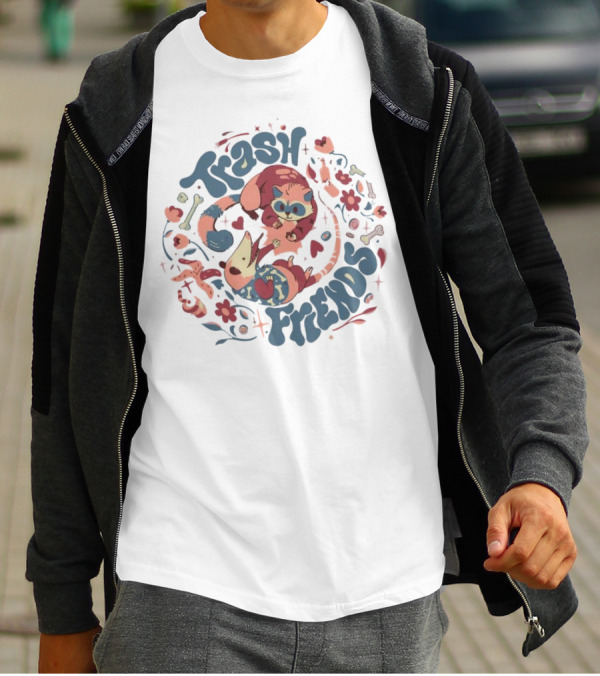 Trash Friends Cat And Possum Floral T-Shirt