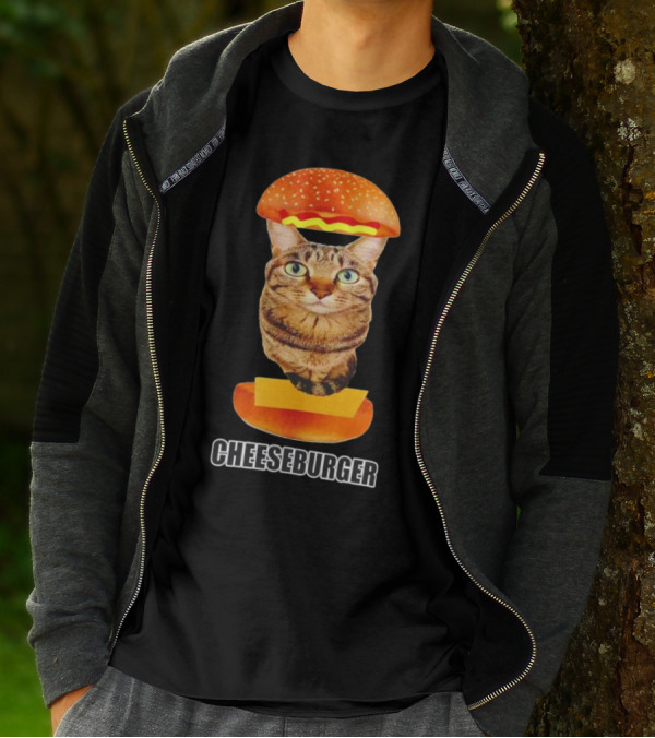 Cat Cheeseburger Head Sandwich T-Shirt