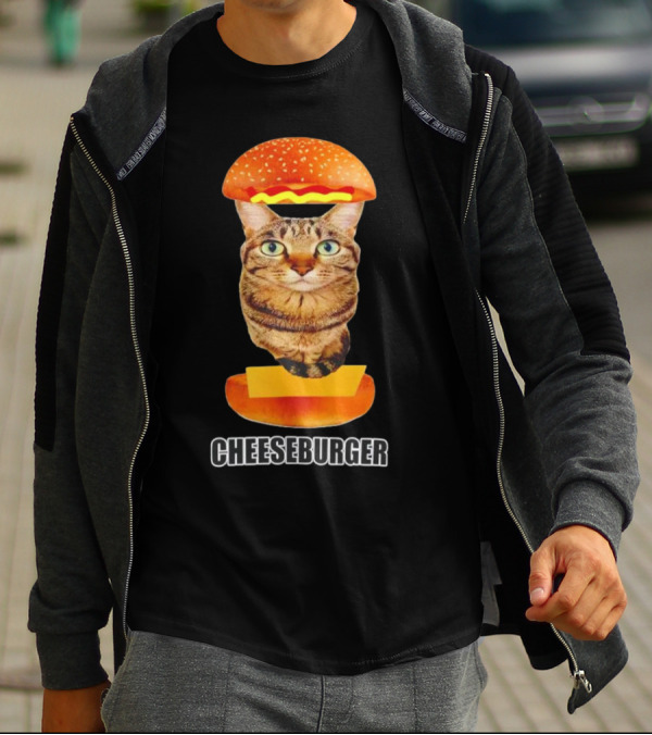 Cat Cheeseburger Head Sandwich T-Shirt