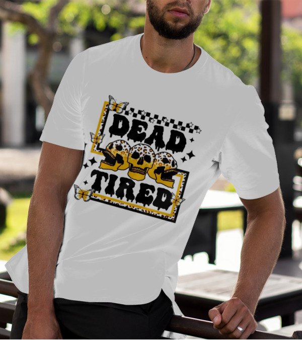 Dead Tired Skull Butterflies Stars Trio T-Shirt