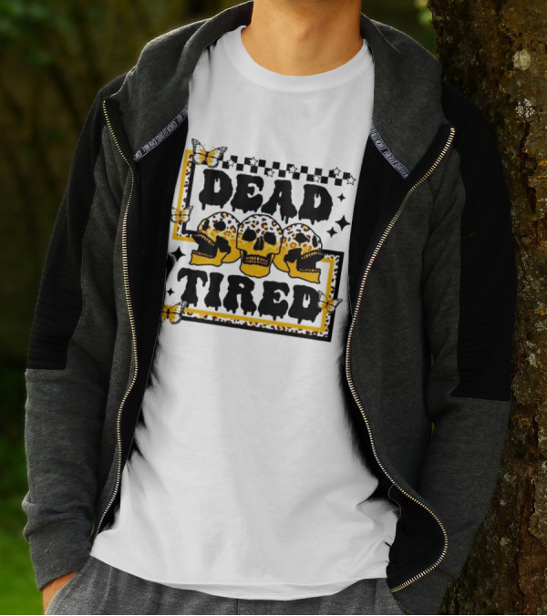 Dead Tired Skull Butterflies Stars Trio T-Shirt