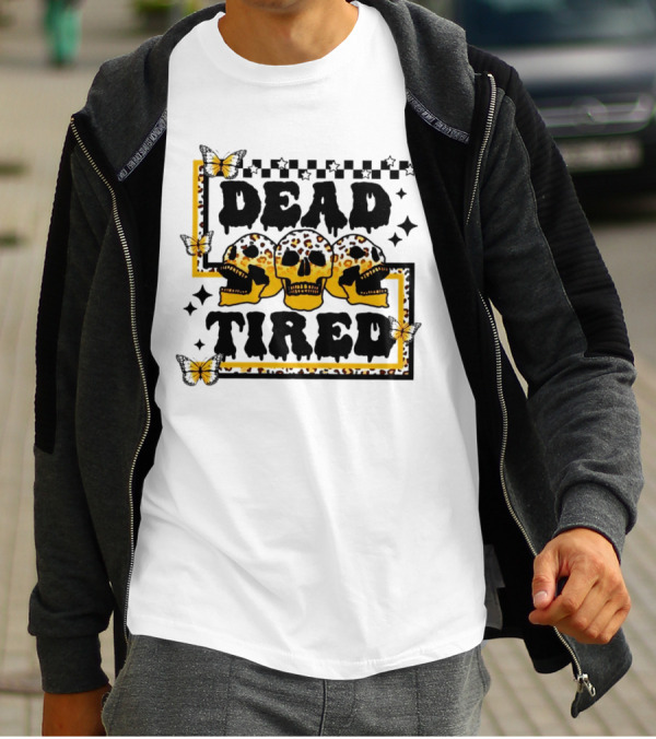 Dead Tired Skull Butterflies Stars Trio T-Shirt